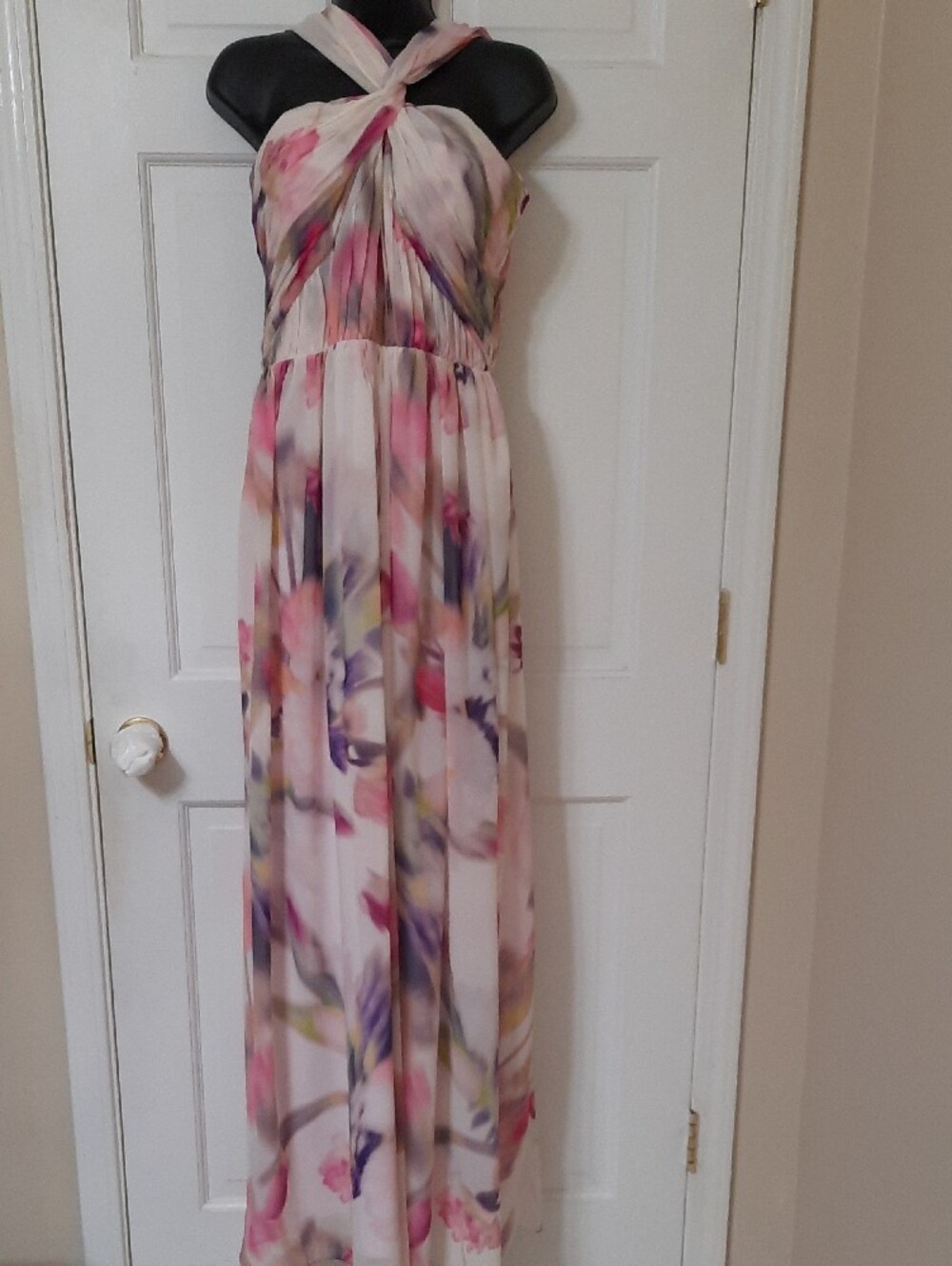 Alex Marie Strapless Watercolor Maxi Dress in Pink and Purple